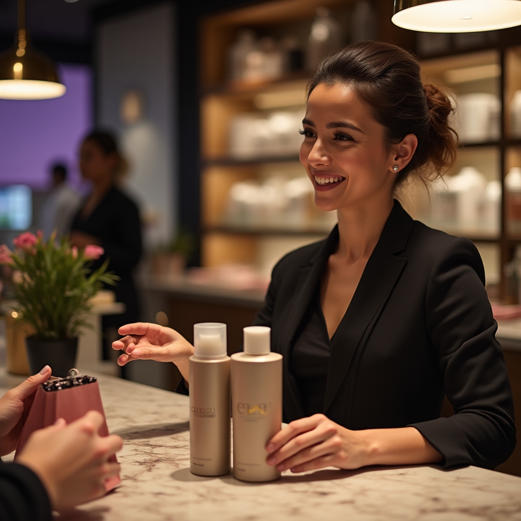 Kassiererin beim Cross-Selling-Gespräch mit Kunden